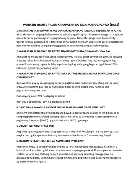 karapatan ng manggagawa ayon sa dole|Mga Karapatan mo sa Trabaho .